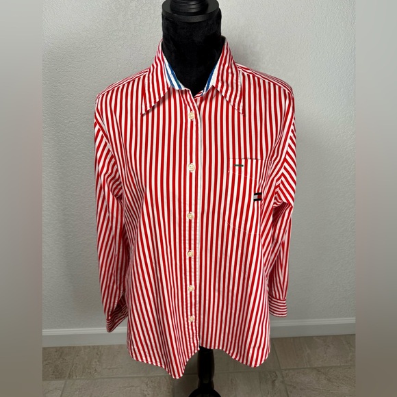 Vintage Tommy Hilfiger Red White Striped Button Up Shirt - Picture 5 of 13